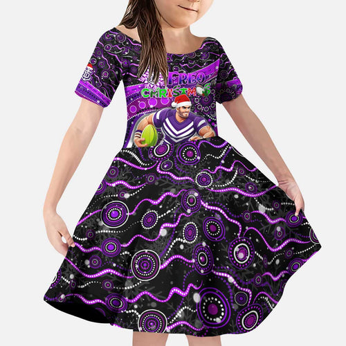 Merry Christmas AFL Fremantle Freo Kid Short Sleeve Dress Aboriginal Santa Football Mascot