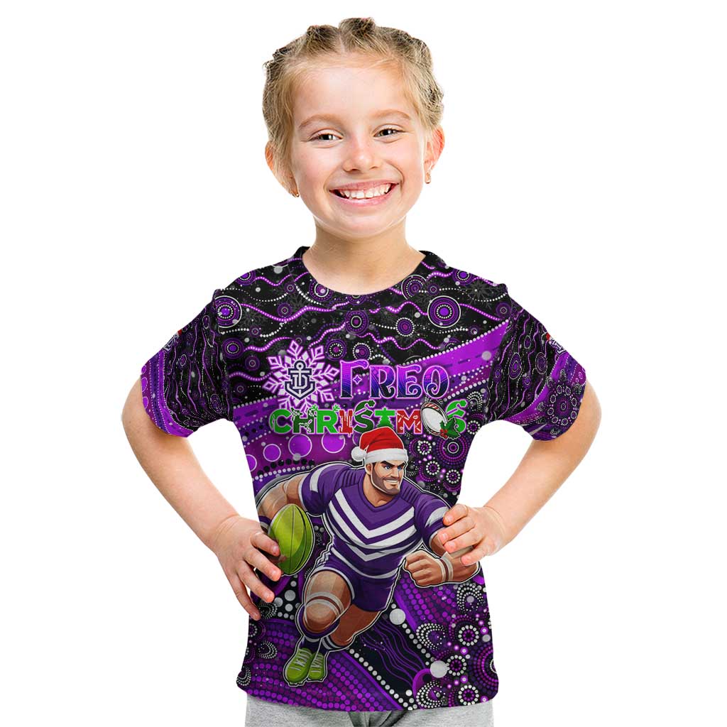 Merry Christmas AFL Fremantle Freo Kid T Shirt Aboriginal Santa Football Mascot