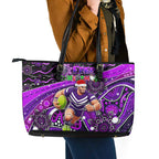 Merry Christmas AFL Fremantle Freo Leather Tote Bag Aboriginal Santa Football Mascot