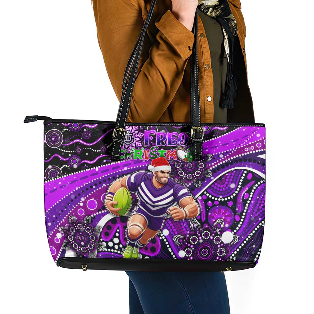 Merry Christmas AFL Fremantle Freo Leather Tote Bag Aboriginal Santa Football Mascot