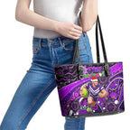 Merry Christmas AFL Fremantle Freo Leather Tote Bag Aboriginal Santa Football Mascot