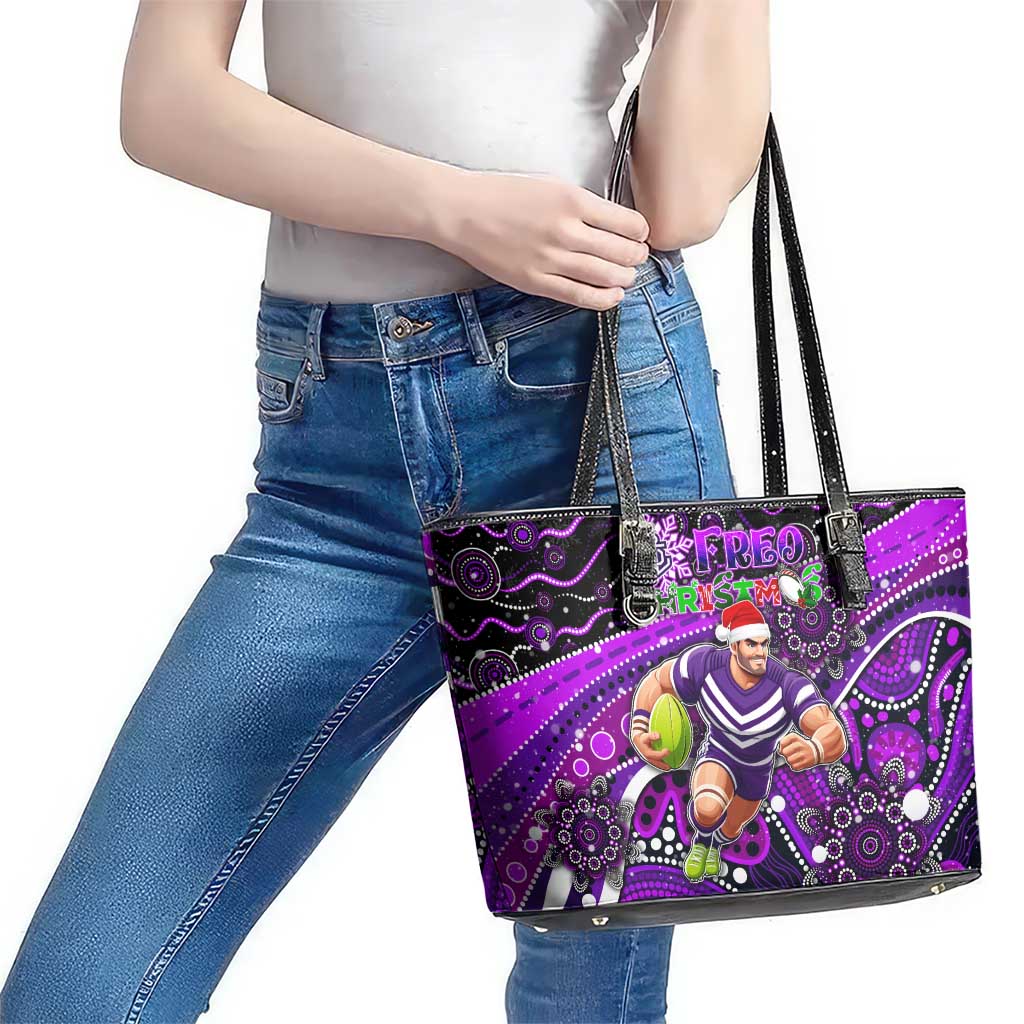 Merry Christmas AFL Fremantle Freo Leather Tote Bag Aboriginal Santa Football Mascot