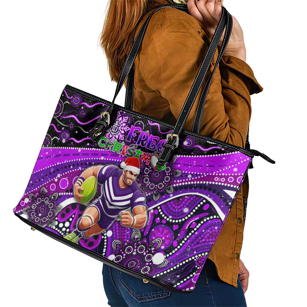 Merry Christmas AFL Fremantle Freo Leather Tote Bag Aboriginal Santa Football Mascot