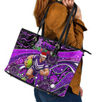 Merry Christmas AFL Fremantle Freo Leather Tote Bag Aboriginal Santa Football Mascot