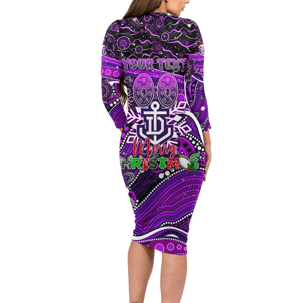 Merry Christmas AFL Fremantle Freo Long Sleeve Bodycon Dress Aboriginal Santa Football Mascot