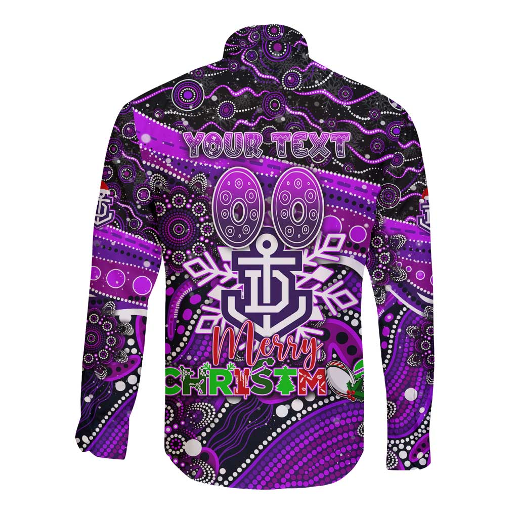 Merry Christmas AFL Fremantle Freo Long Sleeve Button Shirt Aboriginal Santa Football Mascot