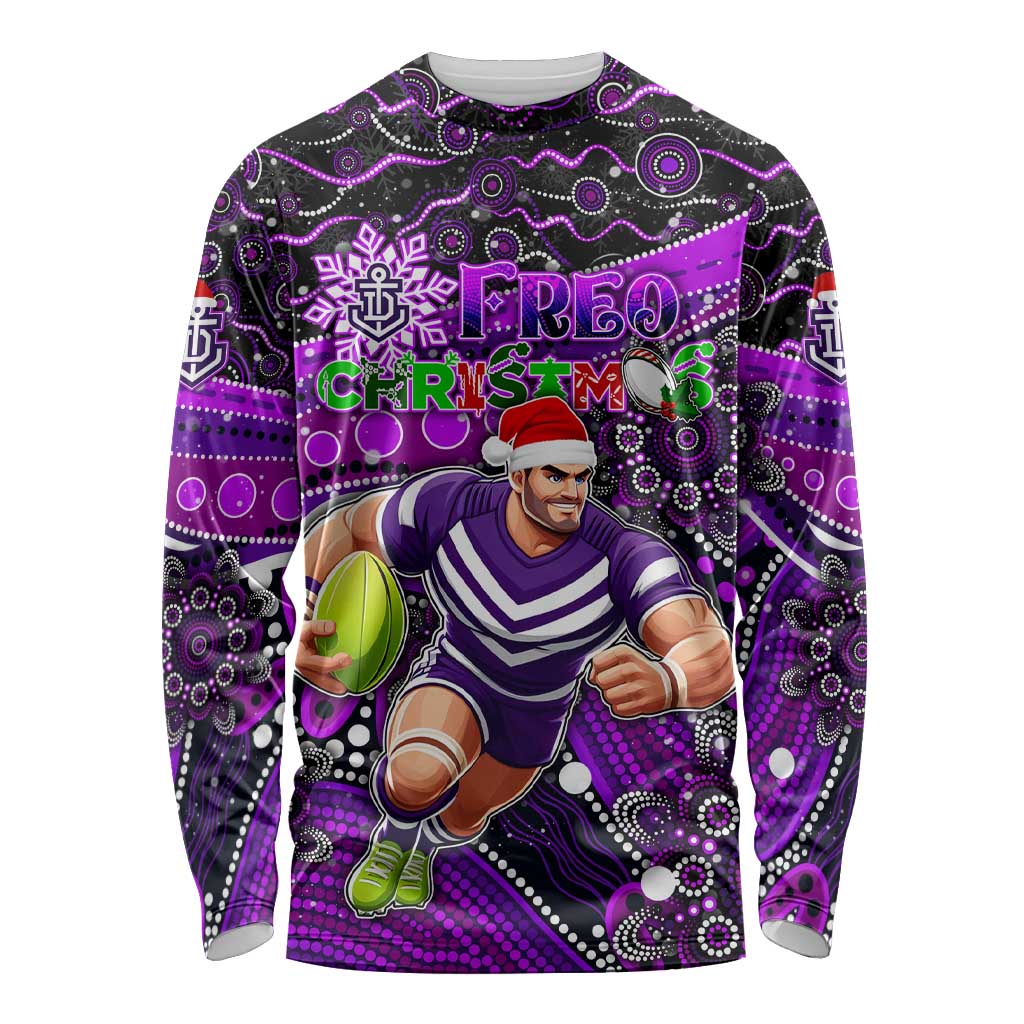 Merry Christmas AFL Fremantle Freo Long Sleeve Shirt Aboriginal Santa Football Mascot