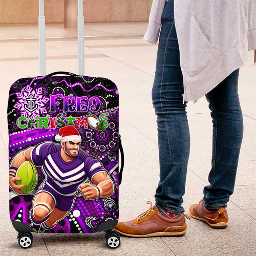 Merry Christmas AFL Fremantle Freo Luggage Cover Aboriginal Santa Football Mascot