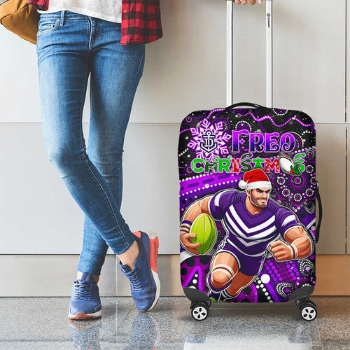 Merry Christmas AFL Fremantle Freo Luggage Cover Aboriginal Santa Football Mascot