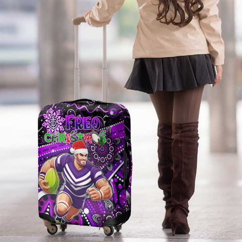 Merry Christmas AFL Fremantle Freo Luggage Cover Aboriginal Santa Football Mascot