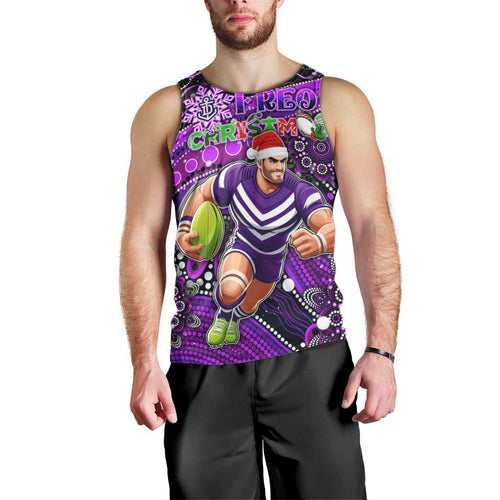 Merry Christmas AFL Fremantle Freo Men Tank Top Aboriginal Santa Football Mascot