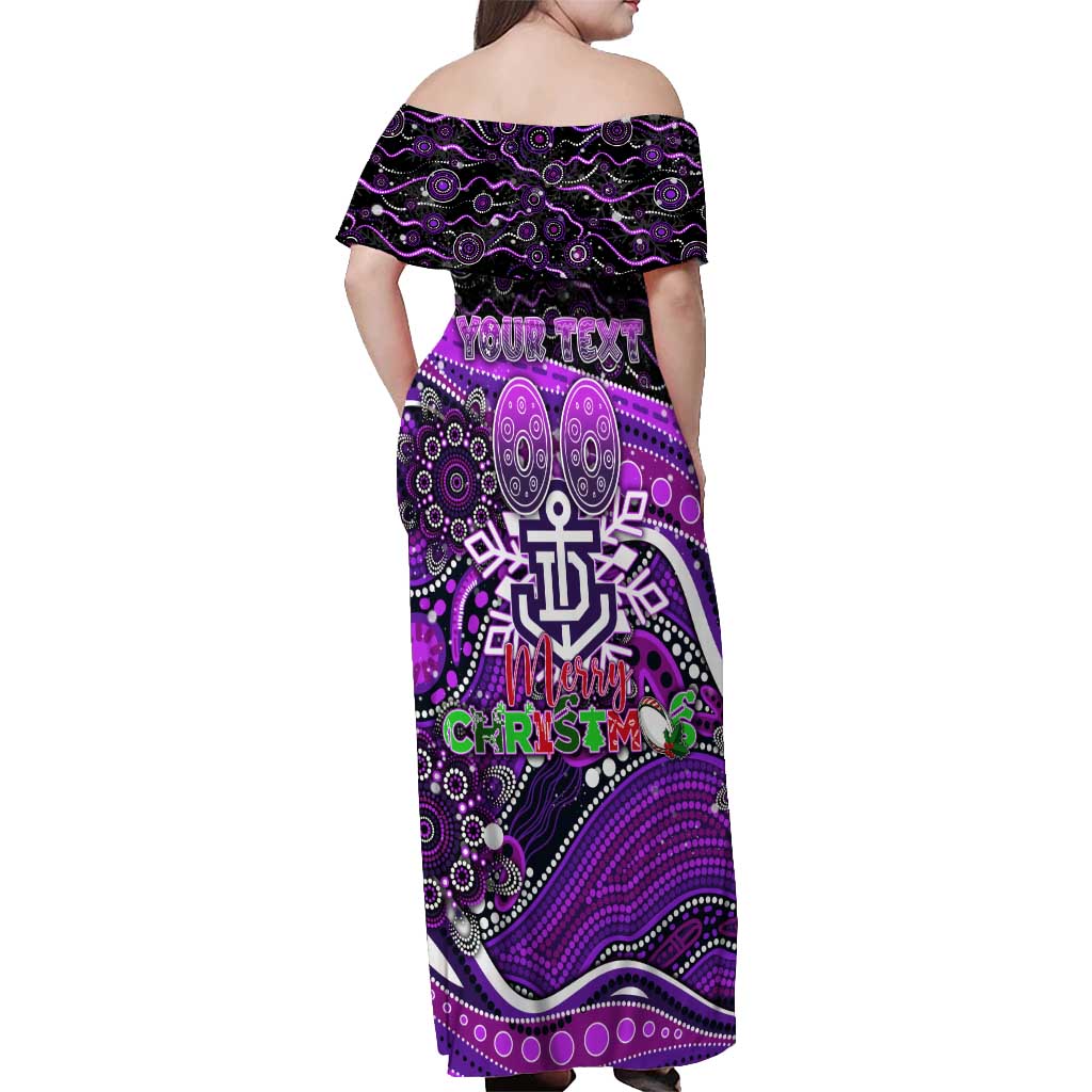 Merry Christmas AFL Fremantle Freo Off Shoulder Maxi Dress Aboriginal Santa Football Mascot