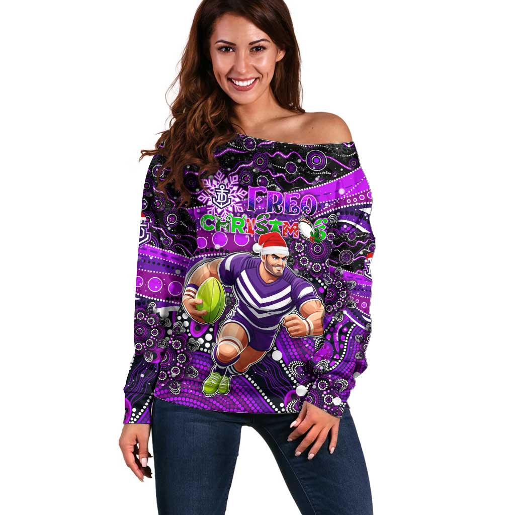Merry Christmas AFL Fremantle Freo Off Shoulder Sweater Aboriginal Santa Football Mascot