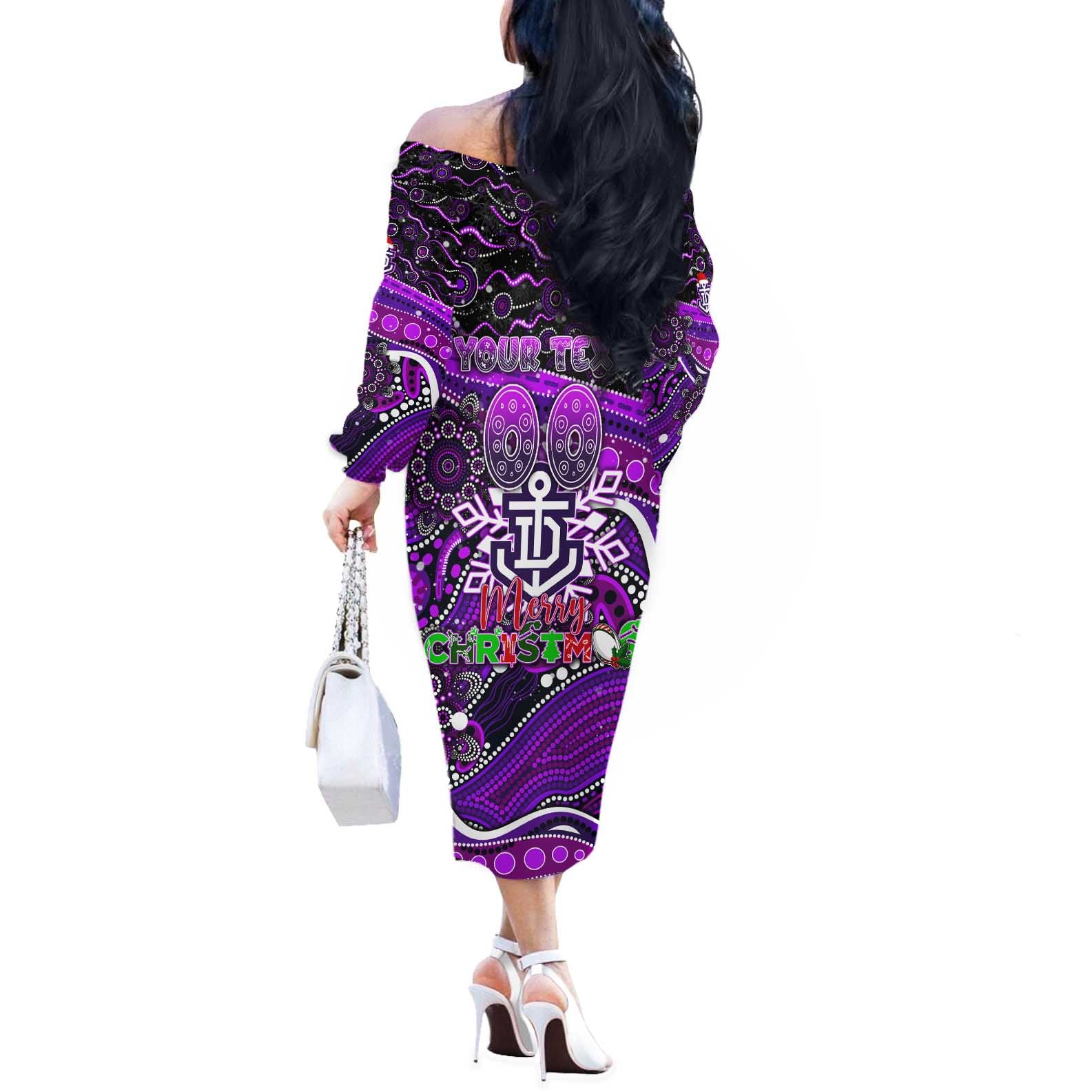 Merry Christmas AFL Fremantle Freo Off The Shoulder Long Sleeve Dress Aboriginal Santa Football Mascot