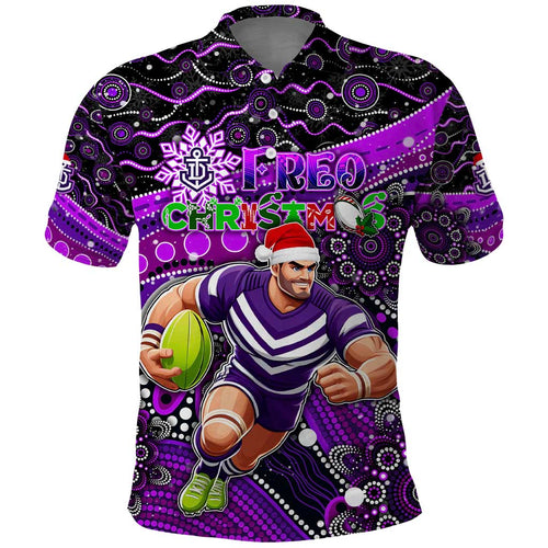 Merry Christmas AFL Fremantle Freo Polo Shirt Aboriginal Santa Football Mascot