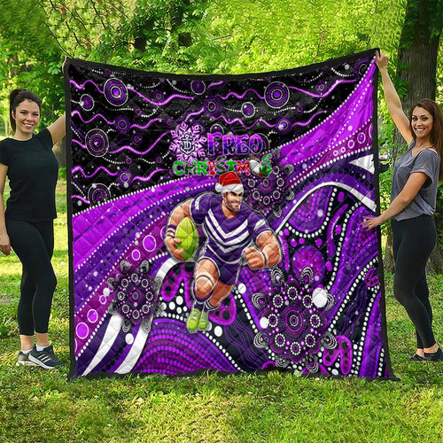 Merry Christmas AFL Fremantle Freo Quilt Aboriginal Santa Football Mascot