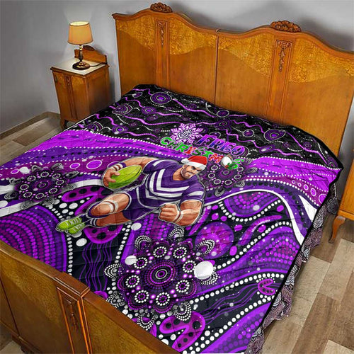 Merry Christmas AFL Fremantle Freo Quilt Aboriginal Santa Football Mascot
