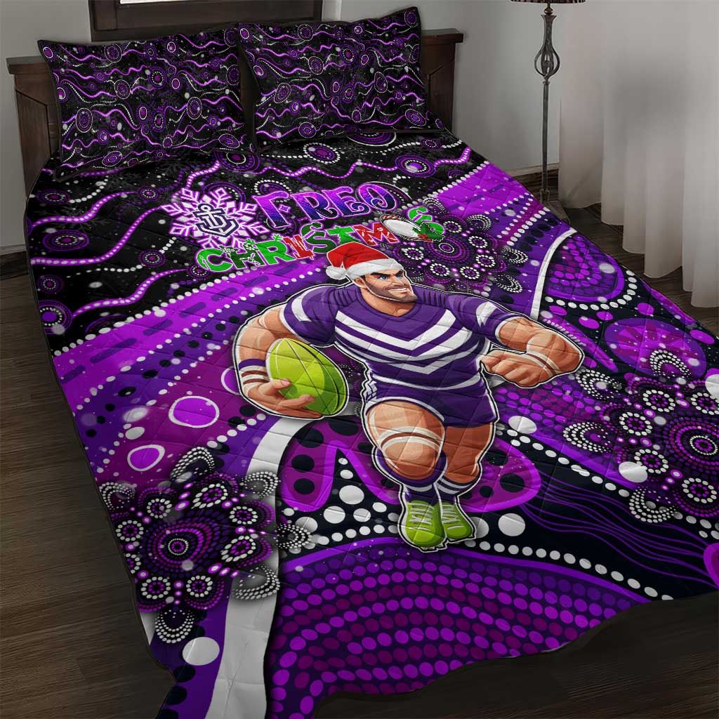 Merry Christmas AFL Fremantle Freo Quilt Bed Set Aboriginal Santa Football Mascot