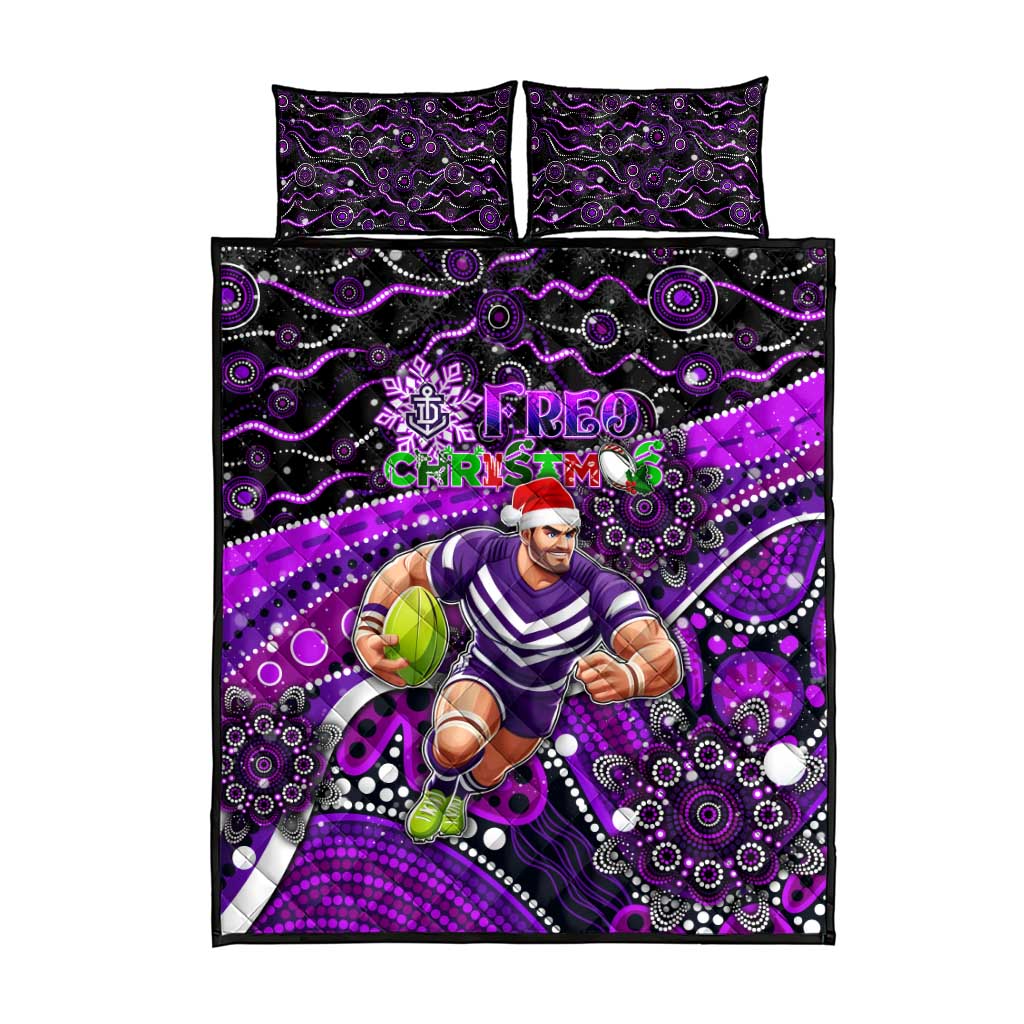 Merry Christmas AFL Fremantle Freo Quilt Bed Set Aboriginal Santa Football Mascot