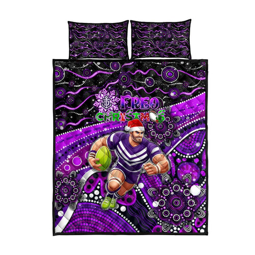 Merry Christmas AFL Fremantle Freo Quilt Bed Set Aboriginal Santa Football Mascot