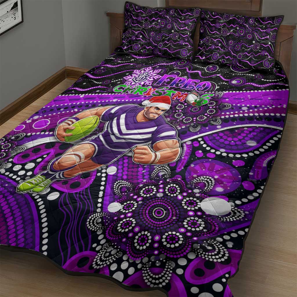 Merry Christmas AFL Fremantle Freo Quilt Bed Set Aboriginal Santa Football Mascot