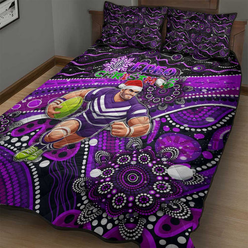 Merry Christmas AFL Fremantle Freo Quilt Bed Set Aboriginal Santa Football Mascot