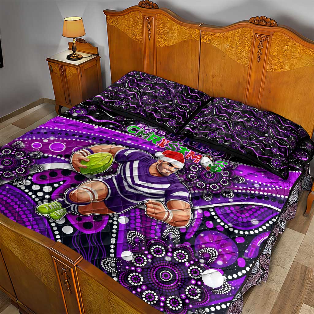 Merry Christmas AFL Fremantle Freo Quilt Bed Set Aboriginal Santa Football Mascot