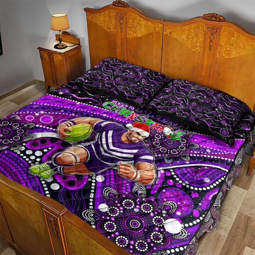 Merry Christmas AFL Fremantle Freo Quilt Bed Set Aboriginal Santa Football Mascot