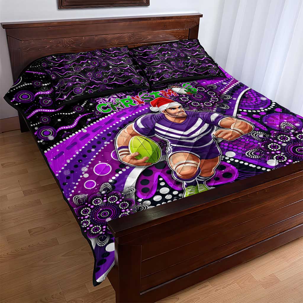 Merry Christmas AFL Fremantle Freo Quilt Bed Set Aboriginal Santa Football Mascot