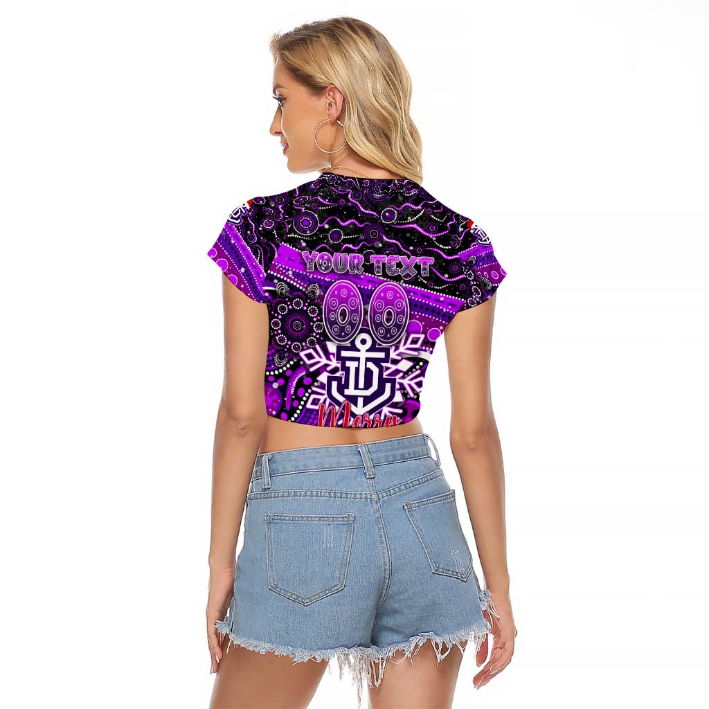 Merry Christmas AFL Fremantle Freo Raglan Cropped T Shirt Aboriginal Santa Football Mascot