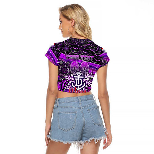Merry Christmas AFL Fremantle Freo Raglan Cropped T Shirt Aboriginal Santa Football Mascot