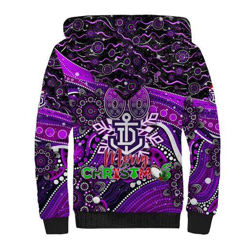 Merry Christmas AFL Fremantle Freo Sherpa Hoodie Aboriginal Santa Football Mascot