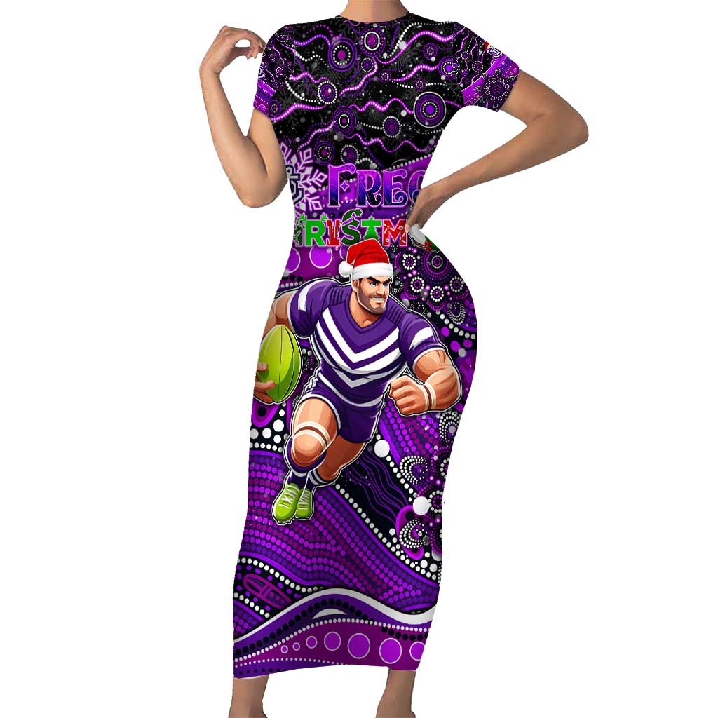 Merry Christmas AFL Fremantle Freo Short Sleeve Bodycon Dress Aboriginal Santa Football Mascot