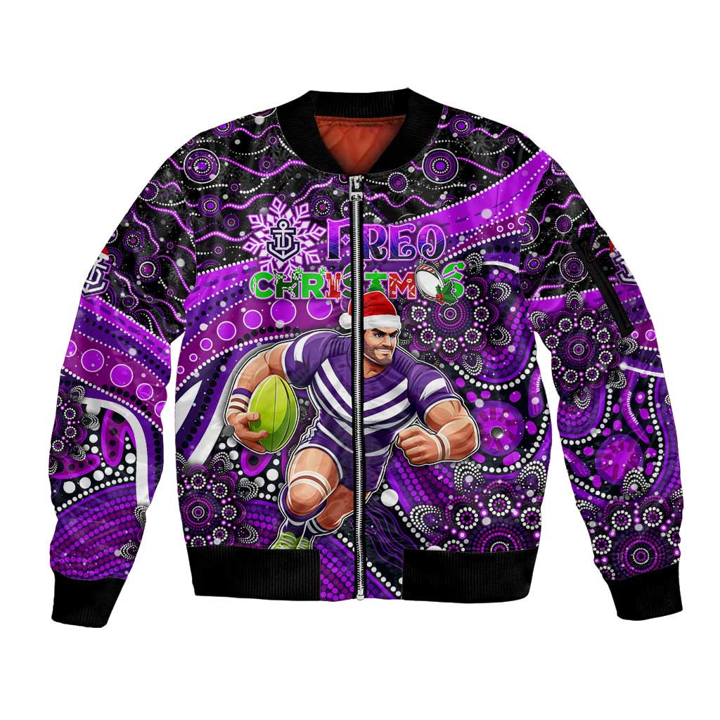 Merry Christmas AFL Fremantle Freo Sleeve Zip Bomber Jacket Aboriginal Santa Football Mascot