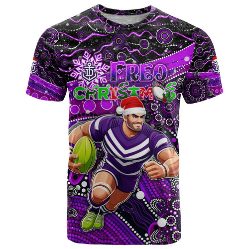Merry Christmas AFL Fremantle Freo T Shirt Aboriginal Santa Football Mascot