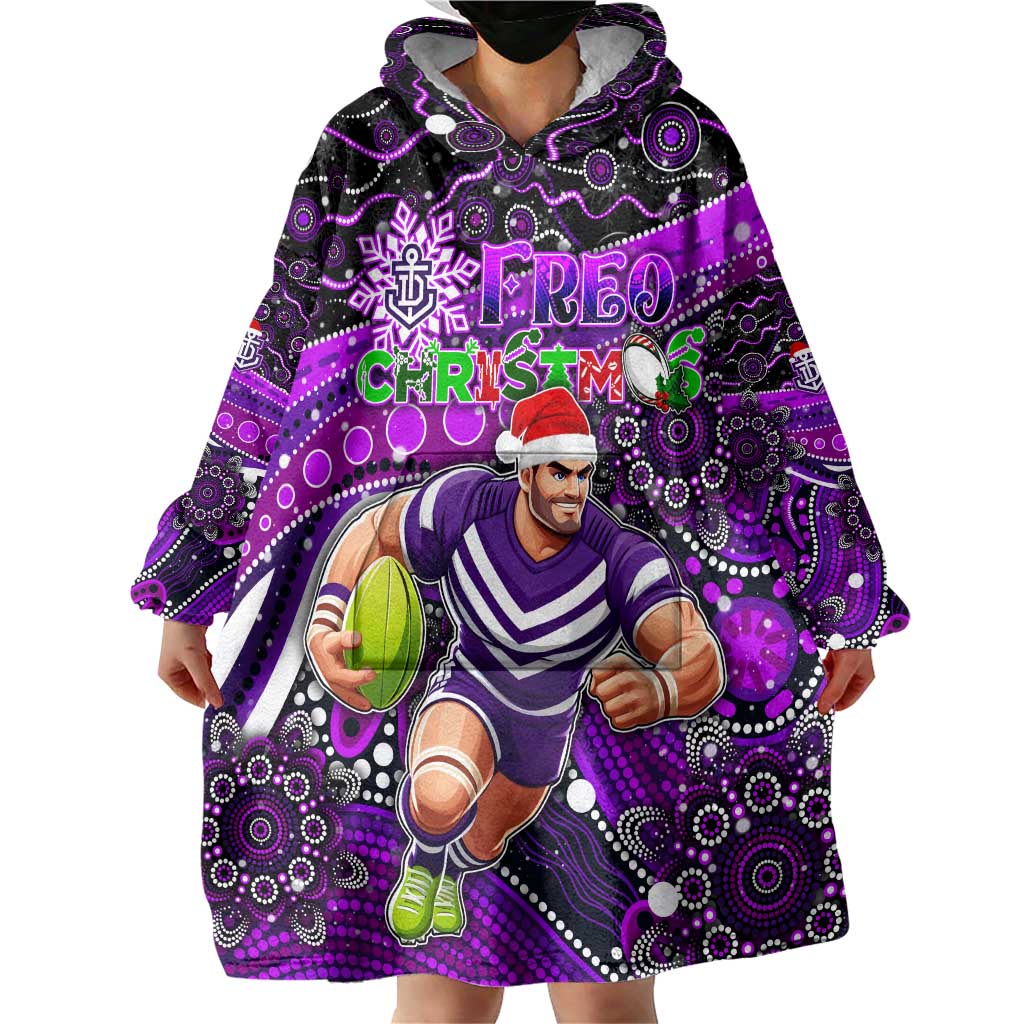 Merry Christmas AFL Fremantle Freo Wearable Blanket Hoodie Aboriginal Santa Football Mascot
