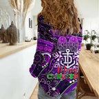 Merry Christmas AFL Fremantle Freo Women Casual Shirt Aboriginal Santa Football Mascot