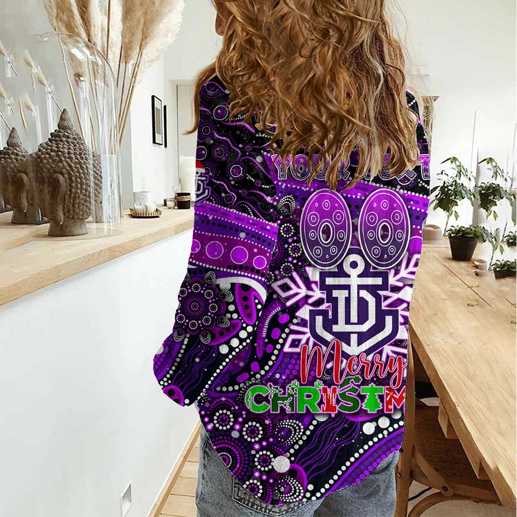 Merry Christmas AFL Fremantle Freo Women Casual Shirt Aboriginal Santa Football Mascot