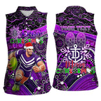 Merry Christmas AFL Fremantle Freo Women Sleeveless Polo Shirt Aboriginal Santa Football Mascot