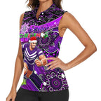Merry Christmas AFL Fremantle Freo Women Sleeveless Polo Shirt Aboriginal Santa Football Mascot