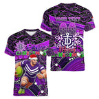 Merry Christmas AFL Fremantle Freo Women V-Neck T-Shirt Aboriginal Santa Football Mascot