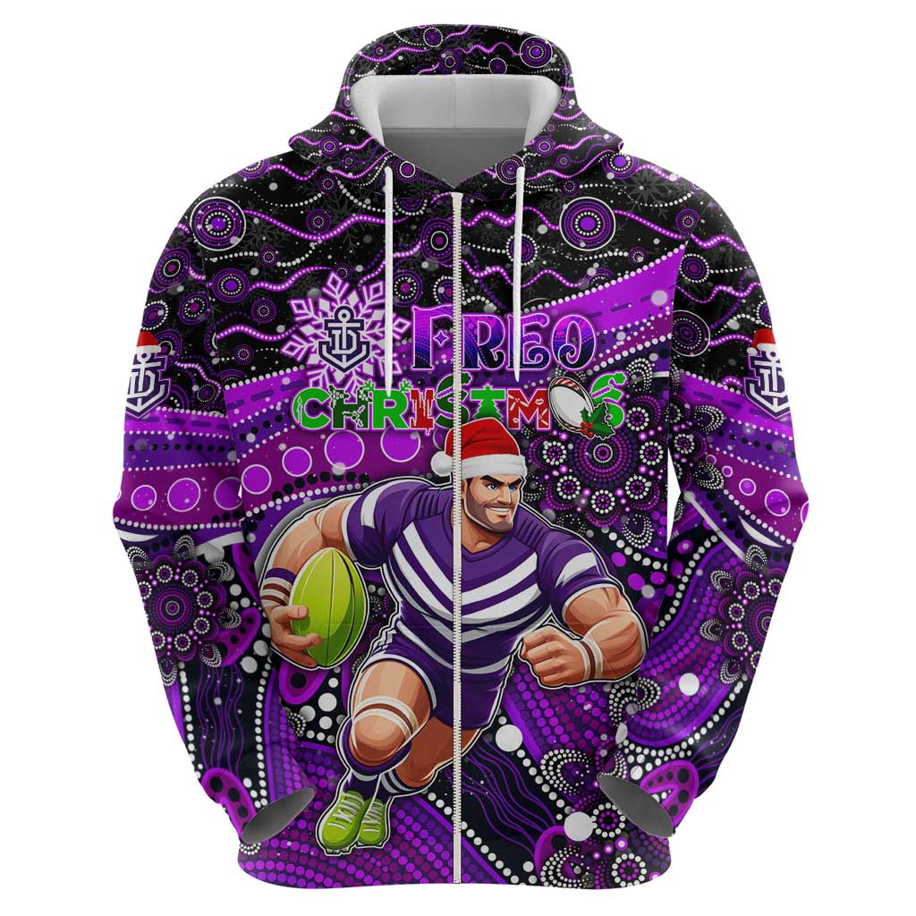 Merry Christmas AFL Fremantle Freo Zip Hoodie Aboriginal Santa Football Mascot