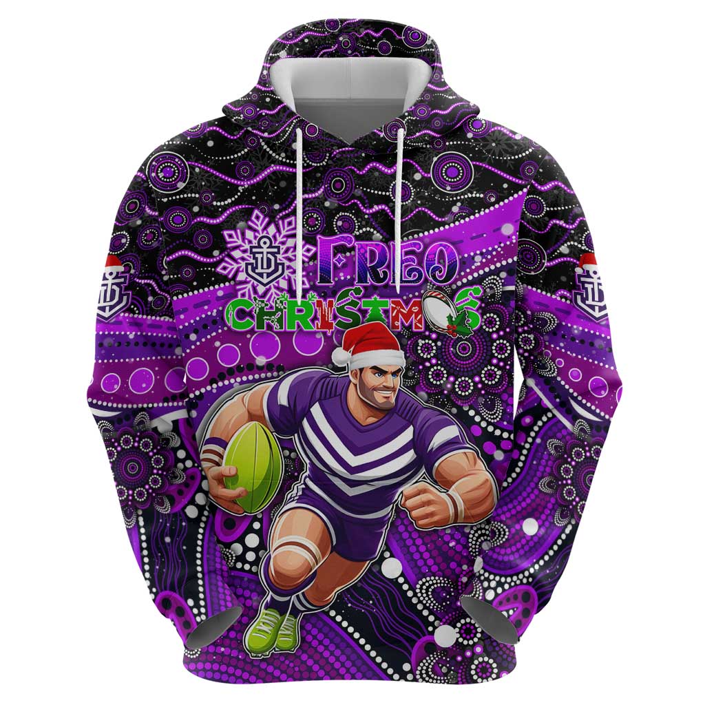 Merry Christmas AFL Fremantle Freo Zip Hoodie Aboriginal Santa Football Mascot