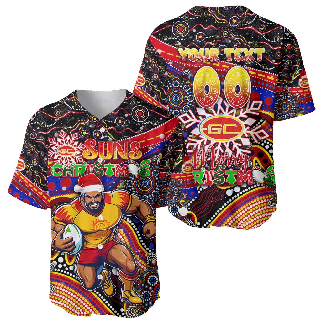 Merry Christmas AFL Gold Coast Suns Baseball Jersey Aboriginal Santa Football Mascot