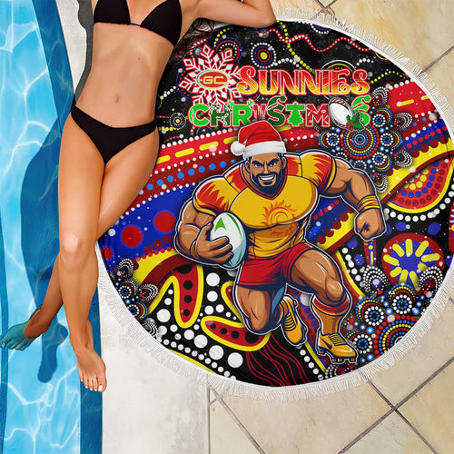 Merry Christmas AFL Gold Coast Suns Beach Blanket Aboriginal Santa Football Mascot