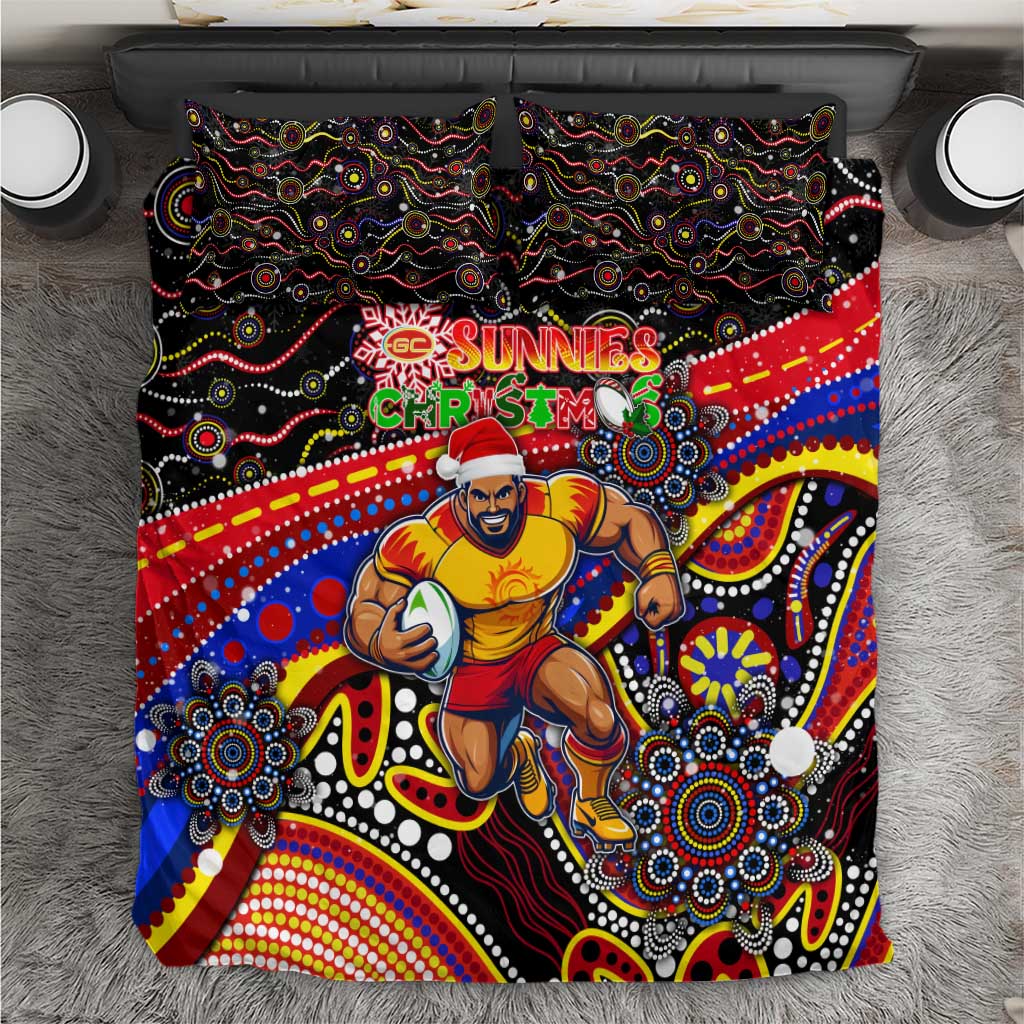 Merry Christmas AFL Gold Coast Suns Bedding Set Aboriginal Santa Football Mascot
