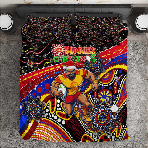 Merry Christmas AFL Gold Coast Suns Bedding Set Aboriginal Santa Football Mascot