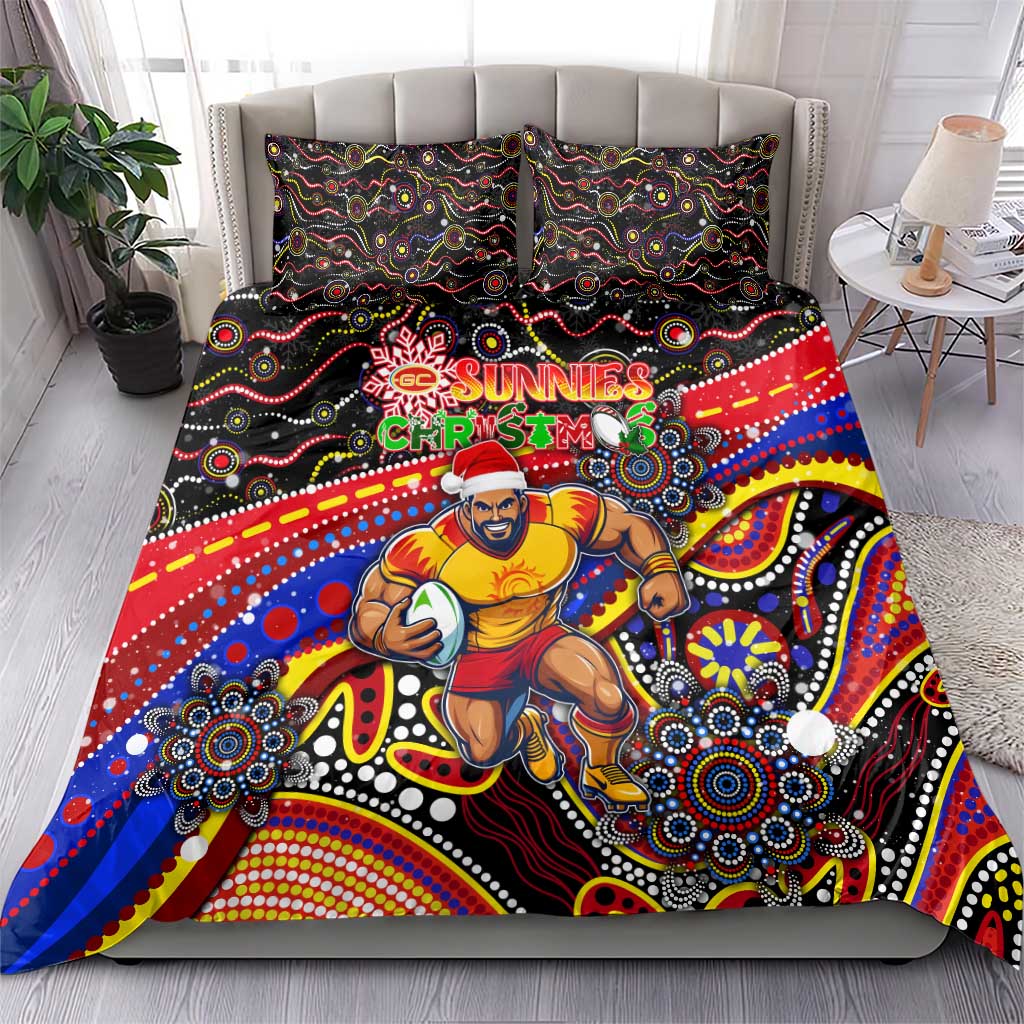 Merry Christmas AFL Gold Coast Suns Bedding Set Aboriginal Santa Football Mascot
