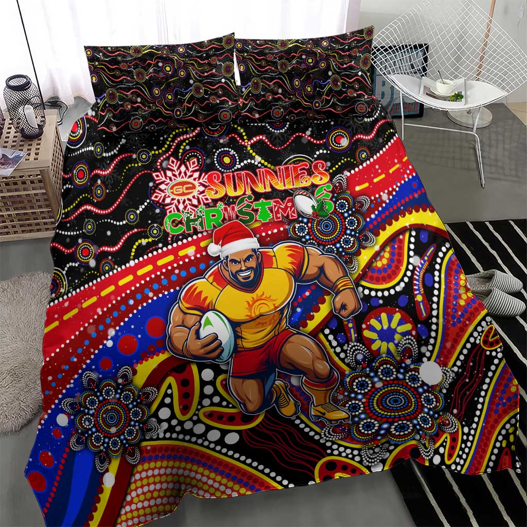Merry Christmas AFL Gold Coast Suns Bedding Set Aboriginal Santa Football Mascot