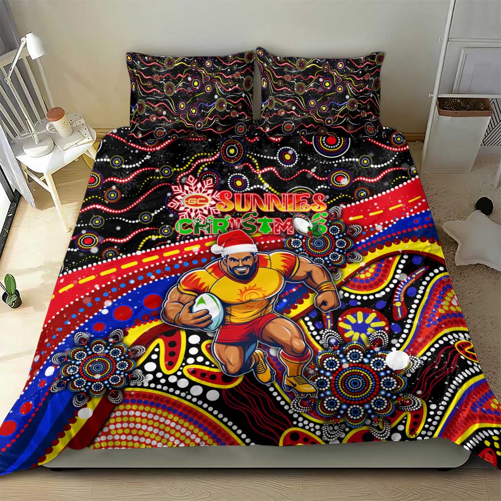 Merry Christmas AFL Gold Coast Suns Bedding Set Aboriginal Santa Football Mascot